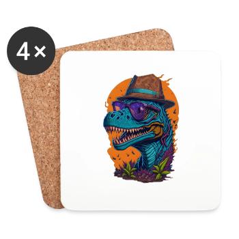 Dinosaur with hat and glasses Funny Fashionable - Coasters (set of 4) - white - Front