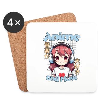 Anime Love for Music - Kawaii Anime Girl Design - Dessous de verre (lot de 4) - blanc - Devant