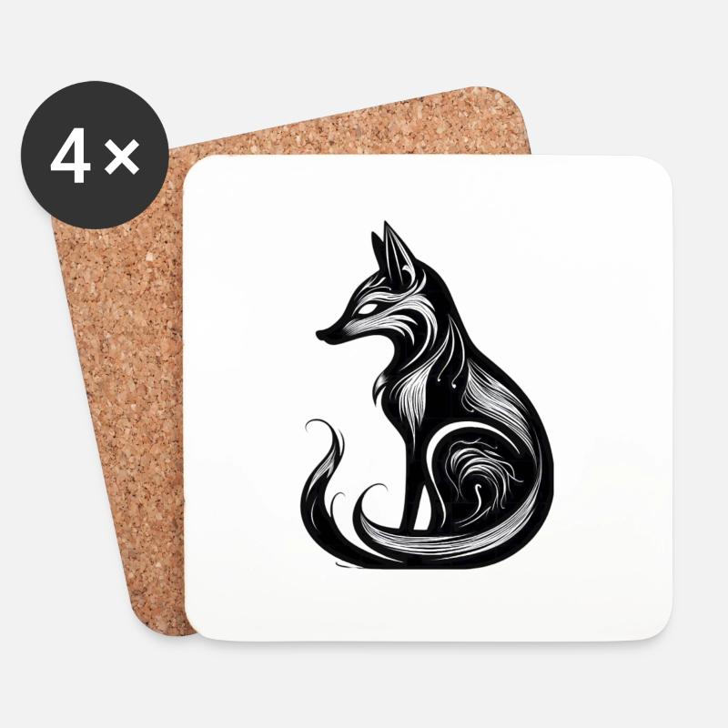 Minimalistic Black & White Fox - Coasters (set of 4) - white