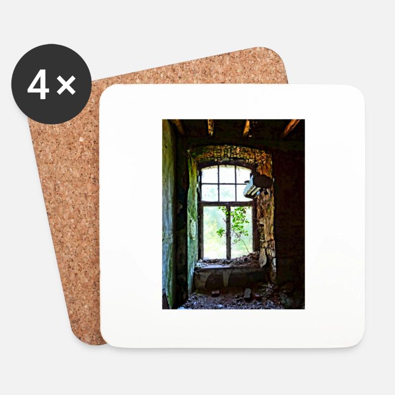 Urbex Photography | Buntes Fenster mit Baum - Untersetzer (4er-Set) - Weiß