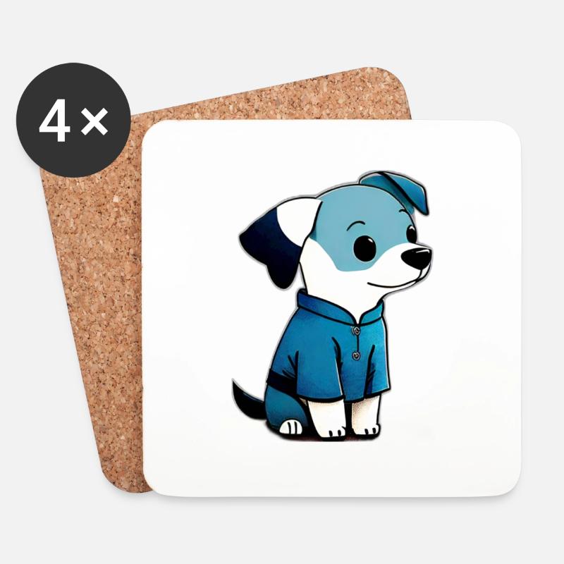 Netter kleiner Hund in blauer Jacke - Untersetzer (4er-Set) - Weiß