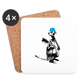 Suricate Guitariste White BG Cyan Hat - Dessous de verre (lot de 4) - blanc - Devant