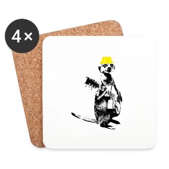 Suricate Guitariste Blanc BG Chapeau Jaune - Dessous de verre (lot de 4) - blanc - Devant