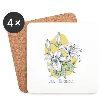 Oriental lily botanical drawing - Coasters (set of 4) - white - Front