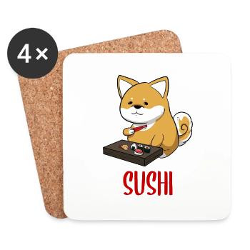 Shiba Inu Chien Sushi Japon Akita I Cadeau - Dessous de verre (lot de 4) - blanc - Devant