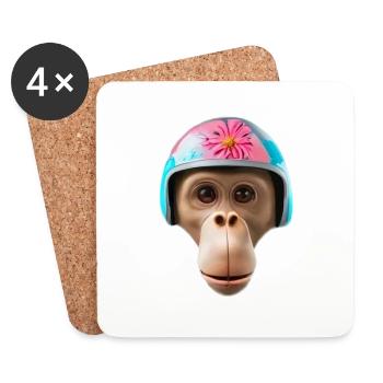 Affe mit Vintage-Helm - Untersetzer (4er-Set) - Weiß - Vorne