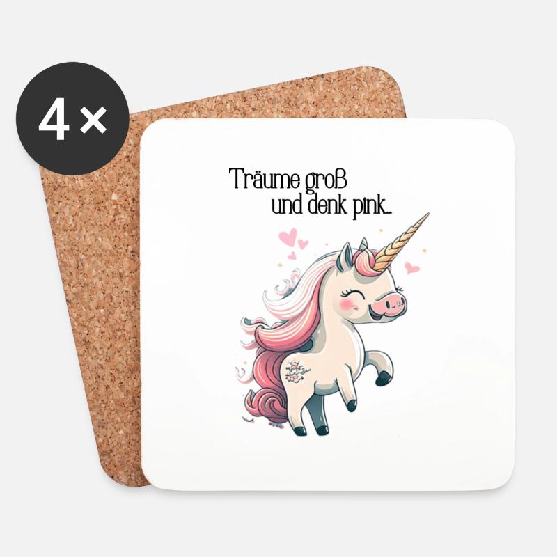 "Träume groß und denk pink" Einhorn-Edition - Untersetzer (4er-Set) - Weiß