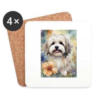 Cute Havanese Dog in Watercolor - Coasters (set of 4) - white - Front