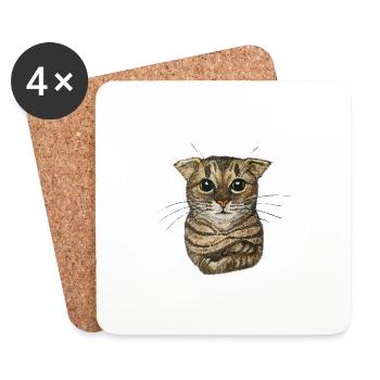 Kleine getigerte Katze - Untersetzer (4er-Set) - Weiß - Vorne