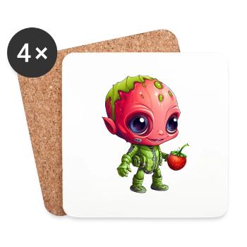 Strawberry Alien: Green & Red in Interaction - Coasters (set of 4) - white - Front