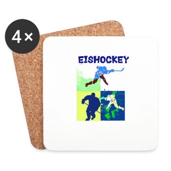 Eishockey, Hockey, Graffi, bunt, stencil - Untersetzer (4er-Set) - Weiß - Vorne