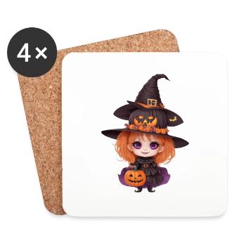 Helloween Kürbis Hexe - Untersetzer (4er-Set) - Weiß - Vorne