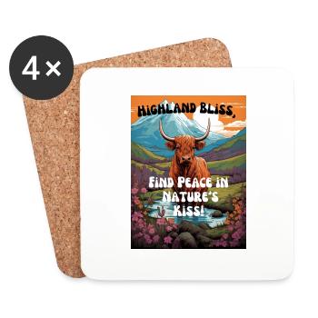 Highland Cow Standing in a cartoon mountain landsc - Untersetzer (4er-Set) - Weiß - Vorne