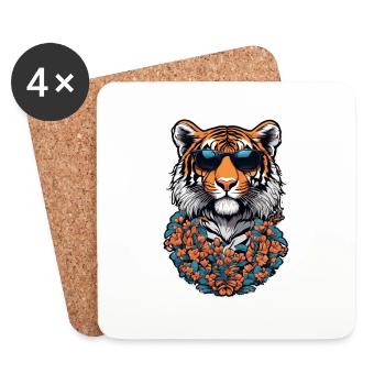 tigre avec lunette soleil - Dessous de verre (lot de 4) - blanc - Devant