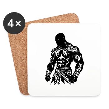 Tribal Boxer / Fighter Logo Tattoo Design - Untersetzer (4er-Set) - Weiß - Vorne