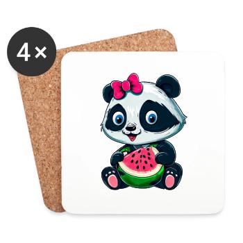 Jolie fille panda à la pastèque - Dessous de verre (lot de 4) - blanc - Devant