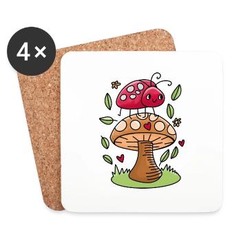 Mignon petit insecte rouge sur les champignons - Dessous de verre (lot de 4) - blanc - Devant