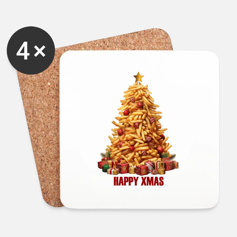 Pommes Frites Weihnachten - Untersetzer (4er-Set) - Weiß