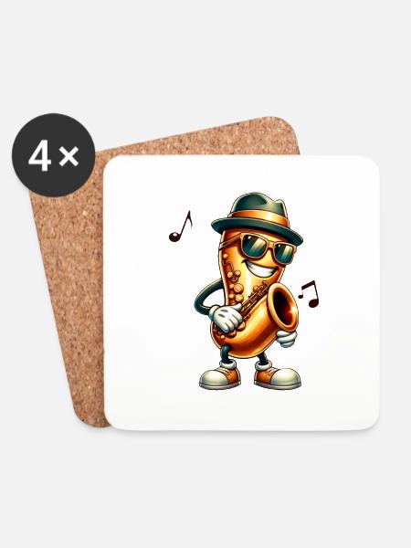 Jazz It! 🎷 Cooles Saxophon mit Hut und Sonnenbrille - Untersetzer (4er-Set) - Weiß