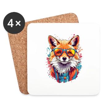Cool Colourful Fox in Glasses - Coasters (set of 4) - white - Front
