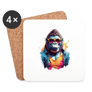 Cool Colourful Gorilla in Sunglasses - Coasters (set of 4) - white - Front