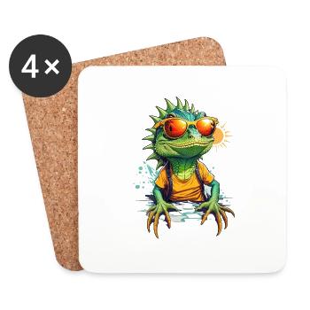 Cool Colourful Lizard in Sunglasses - Coasters (set of 4) - white - Front