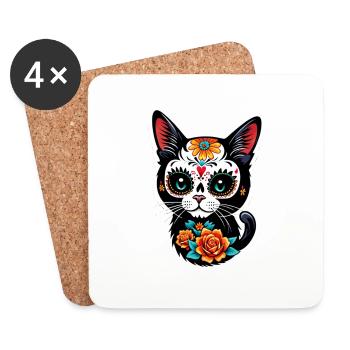 Katze Mexiko - Dia de los Muertos - Untersetzer (4er-Set) - Weiß - Vorne