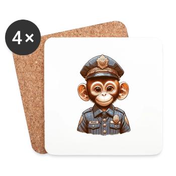 Police Monkey | Police Monkey Child Motif Police - Coasters (set of 4) - white - Front