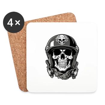 Totenkopf - Skelett - Totenkopf - Motorradhelm - Untersetzer (4er-Set) - Weiß - Vorne