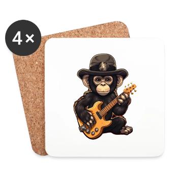 Affe Schimpanse spielt Acousitc Rock Gitarre - Untersetzer (4er-Set) - Weiß - Vorne