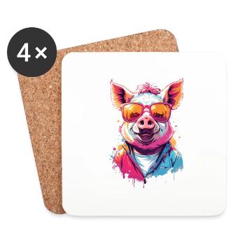 Cool Pig in Sunglasses - Coasters (set of 4) - white - Front