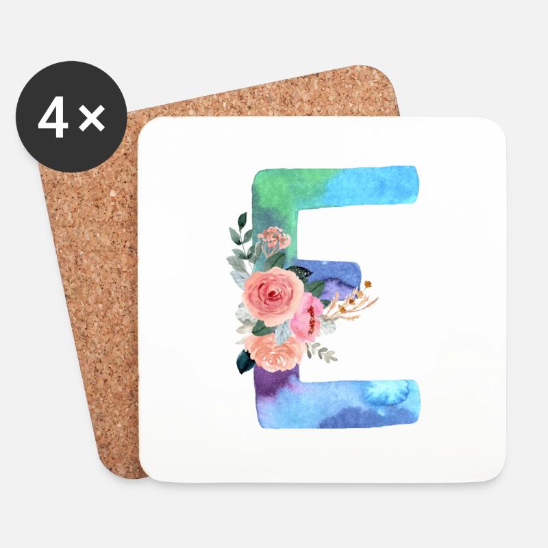 Buchstabe E Aquarell - Untersetzer (4er-Set) - Weiß