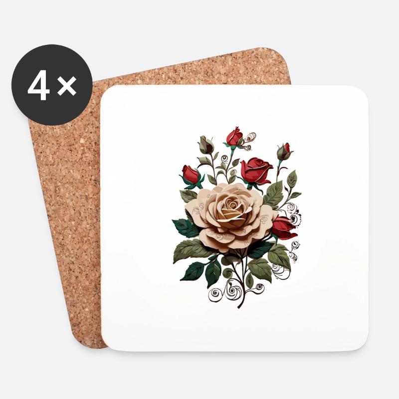 Rose im Garten - Untersetzer (4er-Set) - Weiß
