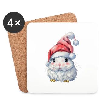 Niedliches Weihnachtskaninchen - Untersetzer (4er-Set) - Weiß - Vorne
