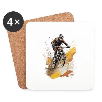Mountainbike Fahrrad Geschenkidee, Downhill Action - Untersetzer (4er-Set) - Weiß - Vorne