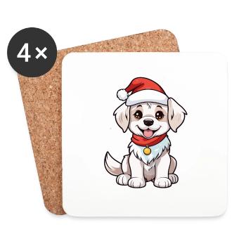 chien avec bonnet de noel - Dessous de verre (lot de 4) - blanc - Devant