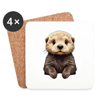 Loutre mignonne drôle amant des animaux cadeau - Dessous de verre (lot de 4) - blanc - Devant