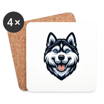 Cartoon Husky Head - Coasters (set of 4) - white - Front