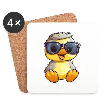 Little cute duck wearing sunglasses. - Coasters (set of 4) - white - Front