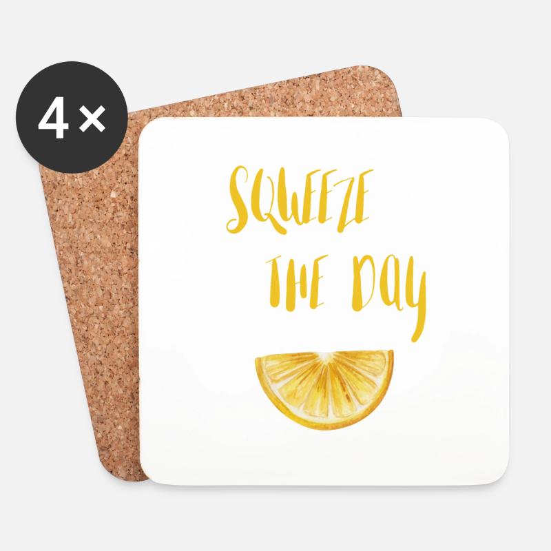 Squeeze the day Lemon Lustige Sprüche - Untersetzer (4er-Set) - Weiß