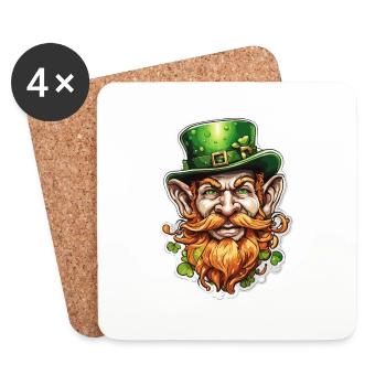 Leprechaun / Kobold / grün / Ginger / Irland - Untersetzer (4er-Set) - Weiß - Vorne