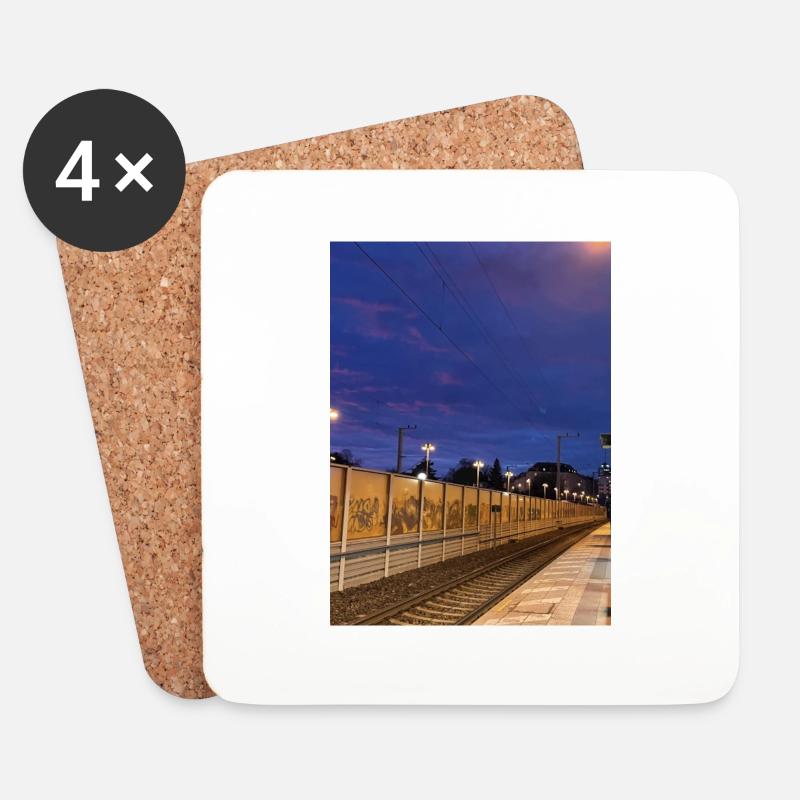 Bahnhof - Untersetzer (4er-Set) - Weiß