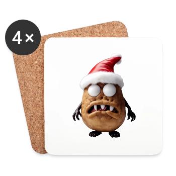 Weihnachtsmann Monster Kartoffel - Untersetzer (4er-Set) - Weiß - Vorne