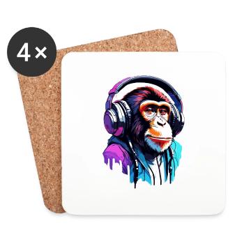 Kopfhörer / Audio / Musik / Tier / Affe / cool - Untersetzer (4er-Set) - Weiß - Vorne