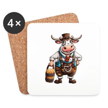 Lederhose / Tier / Tracht / Tradition / Kuh - Untersetzer (4er-Set) - Weiß - Vorne