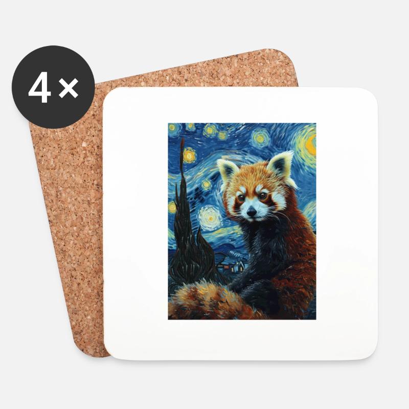 roter panda, van gogh, sternennacht - Untersetzer (4er-Set) - Weiß