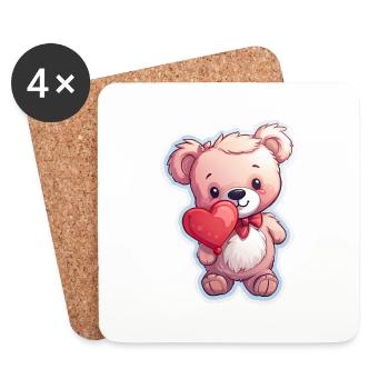 Romantique amour coeur ours mignon cadeau de la Saint-Valentin - Dessous de verre (lot de 4) - blanc - Devant