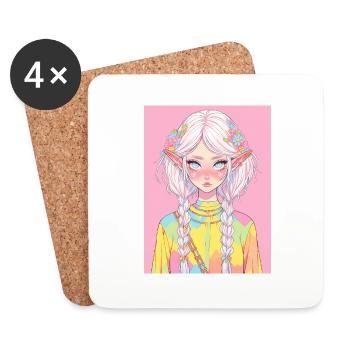 Anime, Fille d’anime, Fille d’anime, Elfe - Dessous de verre (lot de 4) - blanc - Devant