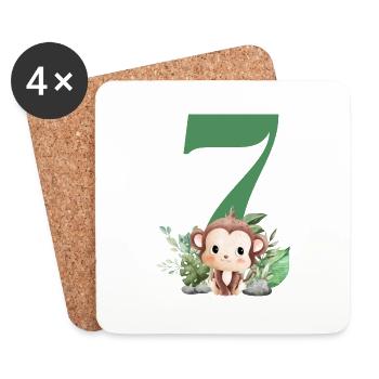 7th Birthday Monkey Safari - Coasters (set of 4) - white - Front