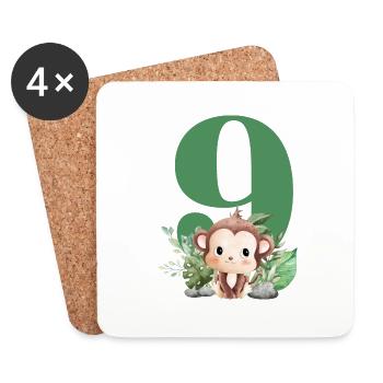 9th Birthday Monkey Safari - Coasters (set of 4) - white - Front